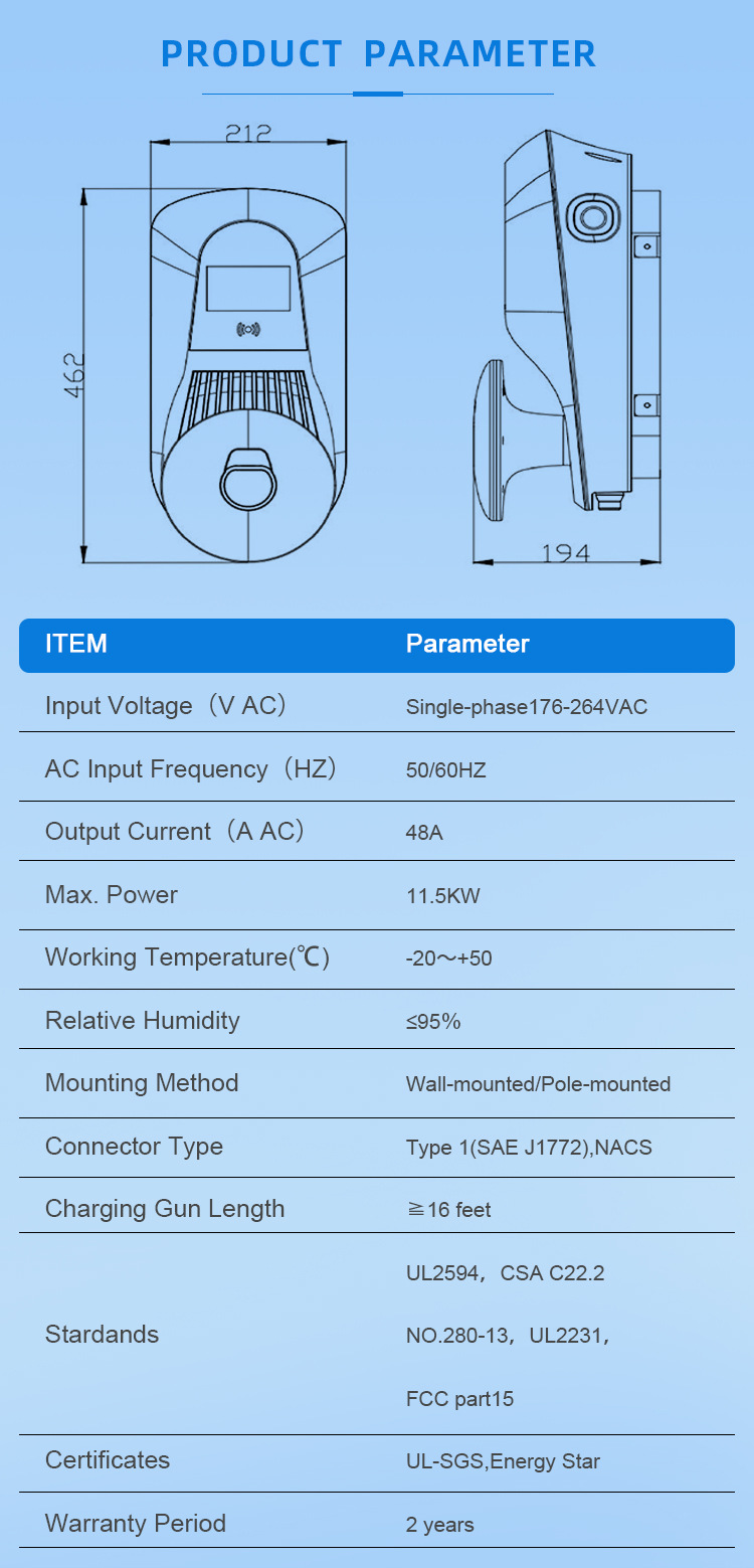 American Standard Ccs1 New Energy 11.5Kw Car Home Charging Pile Electric Charger Can Be Customized for Fast Charging and Flash Charging