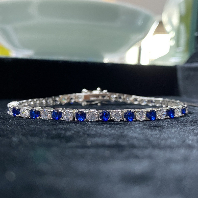Cross-Border Colorful Zircon Chain S925 Sterling Silver Bracelet for Men and Women Wearable Tennis Chain Rainbow Diamond Chain Wholesale