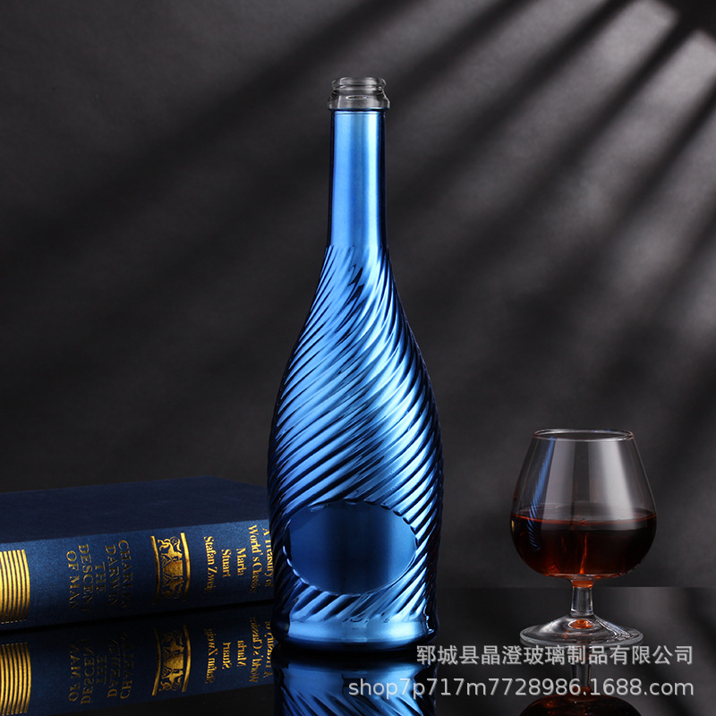 红酒瓶葡萄酒瓶气泡酒瓶电镀UV香槟酒瓶耐压力香槟玻璃瓶