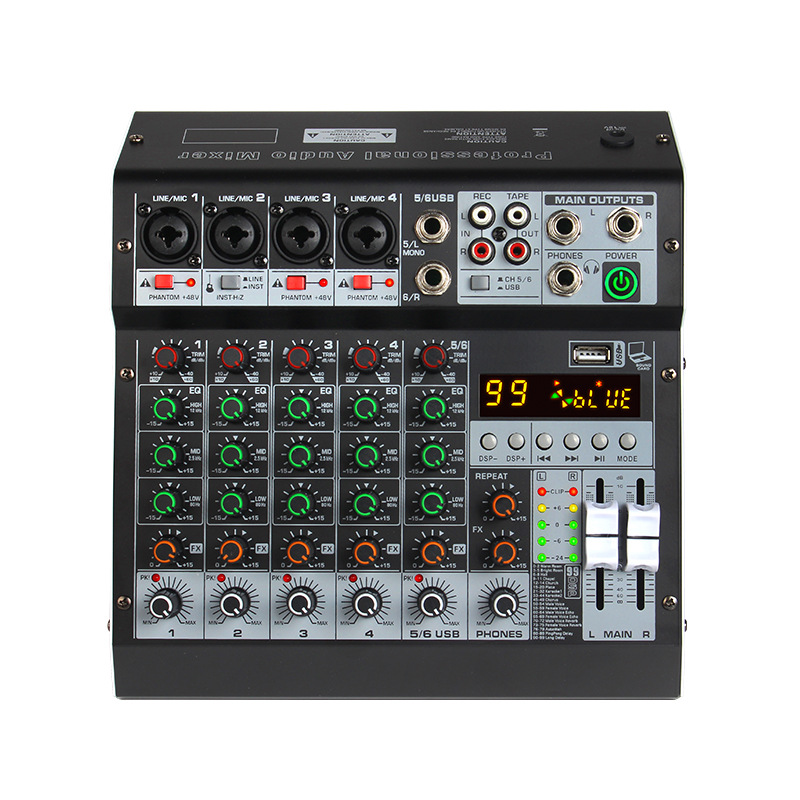 6 방향 믹서 컴퓨터 레코더 휴대 전화 사운드 카드 라이브 무대 블루투스 USB 8 방향 DJ믹서