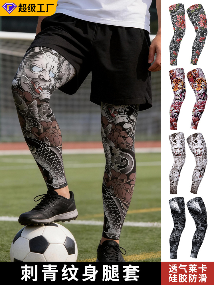 Sun Protection Leg Sleeves, Sweat-Absorbent and Quick-Drying Running Ice Silk Leg Sleeves, Tattoo Digital Print Lycra Lightweight Sports Knee Pads