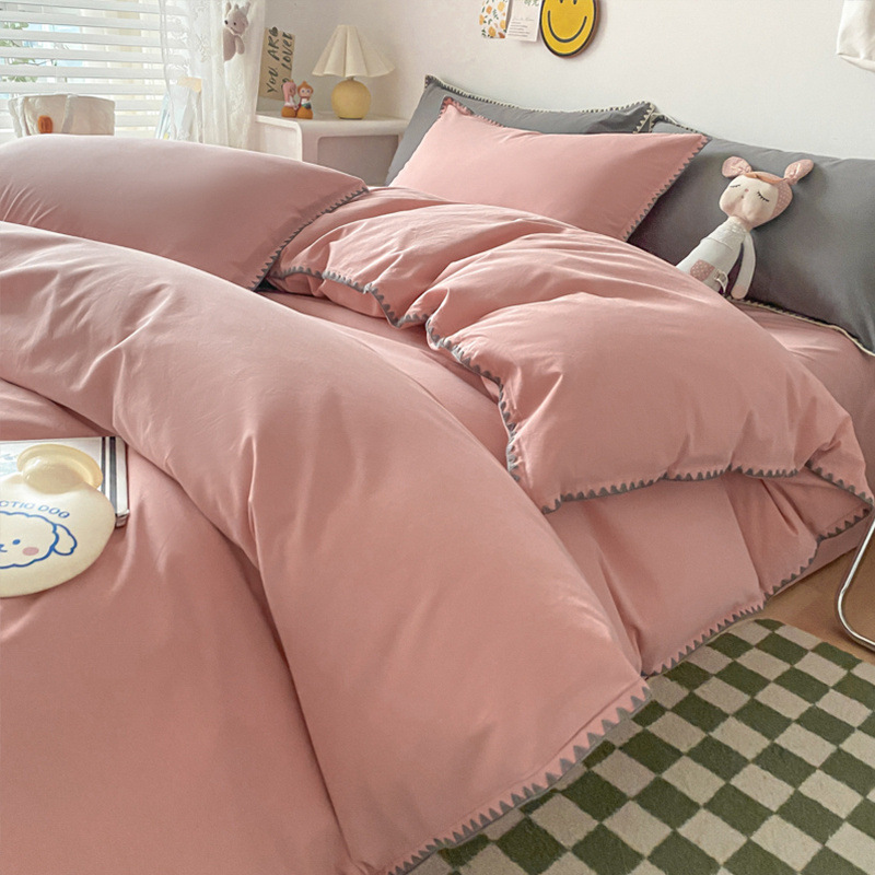 Verano simple algodón de cuatro piezas de algodón 2025 nuevo estilo sábana funda edredón dormitorio de estudiantes ropa de cama de tres piezas