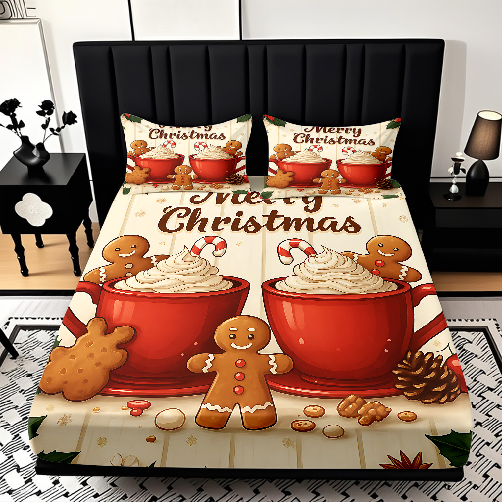 TEMU / JIT nuevos productos transfronterizos adorables series de Navidad molido HD impresión digital cama de cama Kasa set ropa de cama