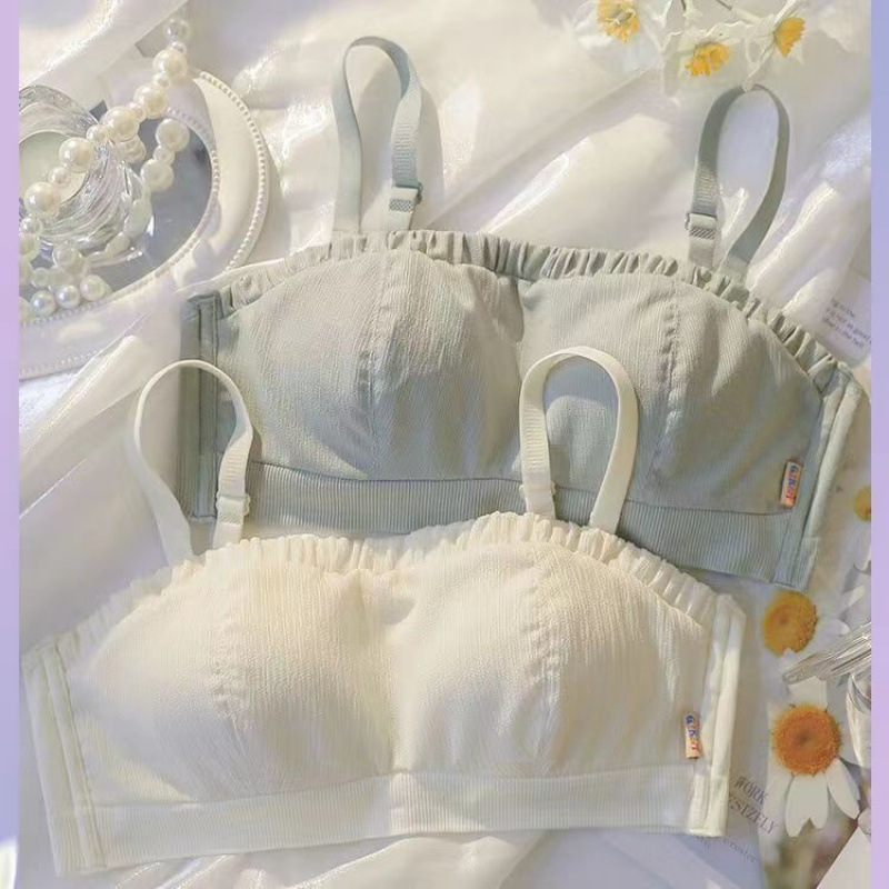 Japanese-Style Girl Bra Set Push-Up Tube Top Student Sexy Chiffon Anti-Exposure Wireless Small Bra Underwear for Women