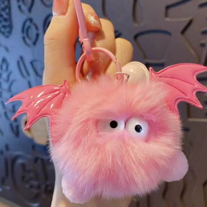 Dopamina rojo lindo dibujo animado pequeño demonio muñeca de cabello colgante de peluche coreano llavero bolso colgante