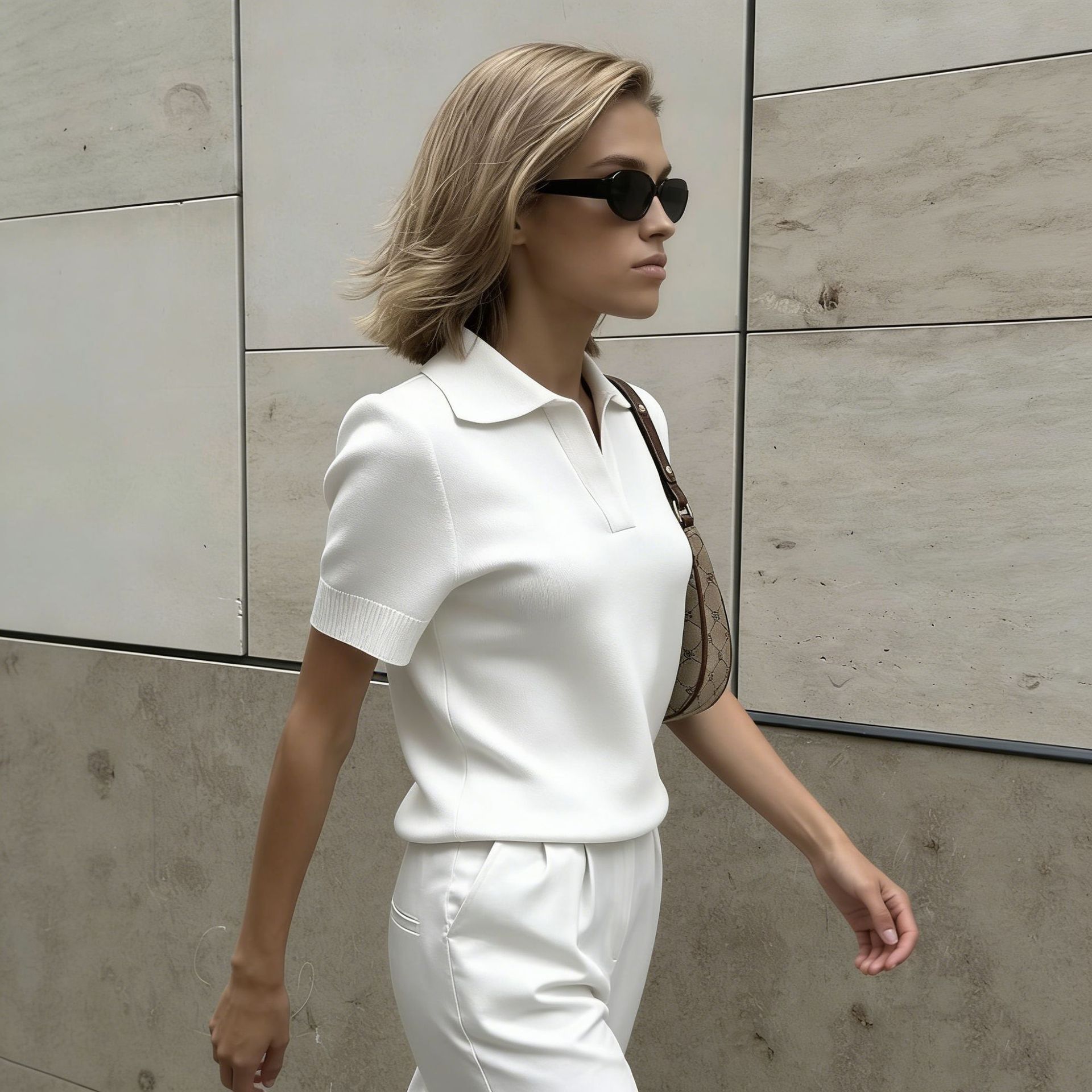 Women's Knitted Cropped Top Color Block Lapel Short-Sleeved Summer Elegant Commuter_voghion.com