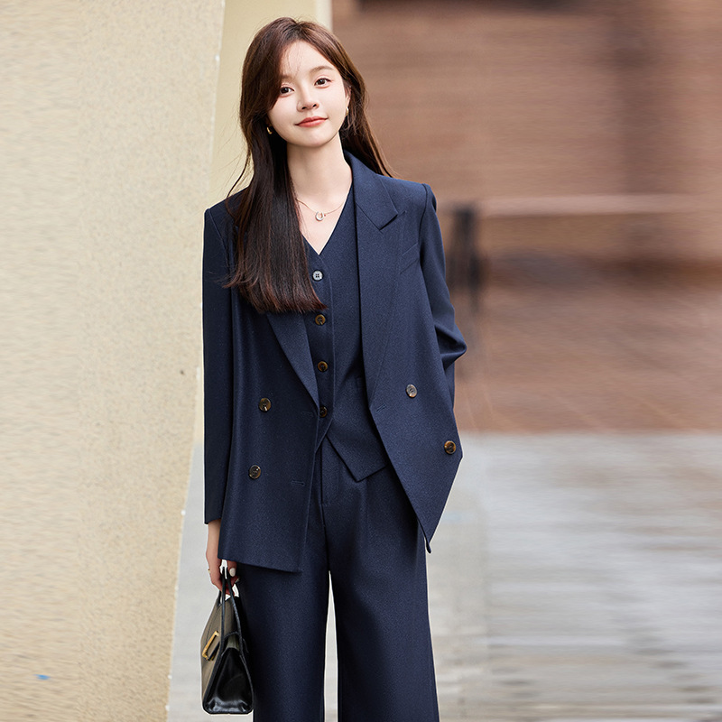 Blue Suit suit Women's Business Wear High-end Temperament Vamp Three-piece Suit Jacket Work Clothes Dress Autumn
