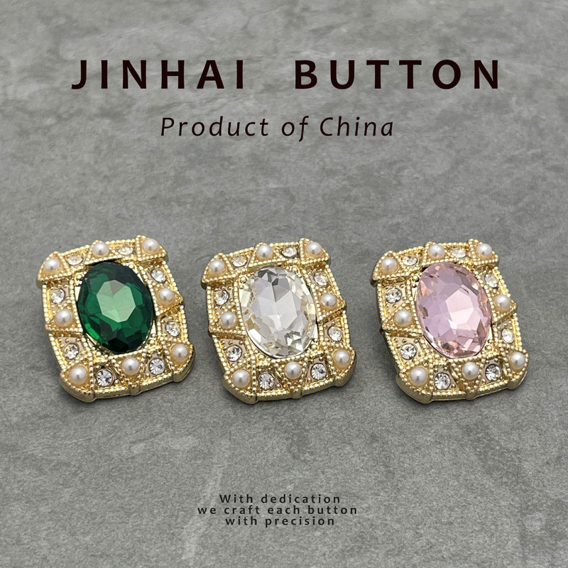 Vintage Baroque Square Diamond-studded Pearl Gem Shape Button Wholesale Zinc Alloy Coat Fur Decorative Buckle