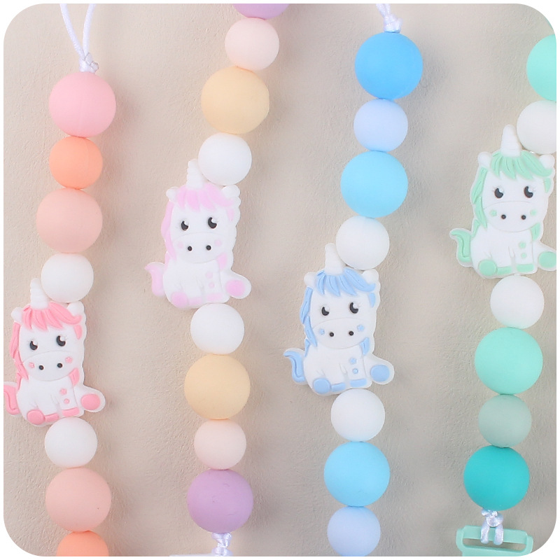Nuevo bebé chupete cadena creativa bebé dibujos animados animal unicornio silicona mordedura molar anti-gota cadena