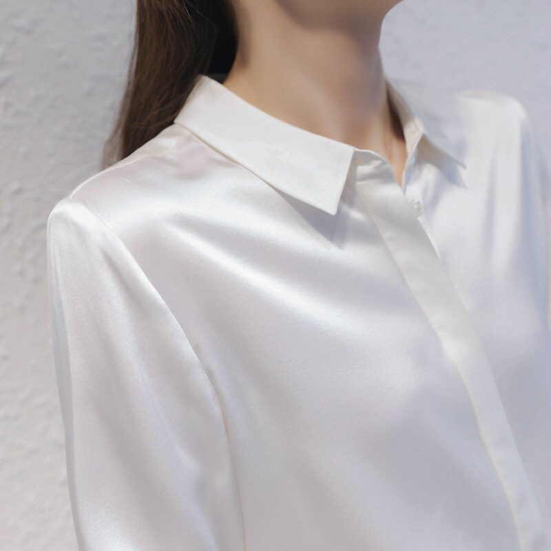 Heavy Silk Shirt Women's New 2022 Design Sense Niche Autumn and Winter Coat Shirt Polo Collar Professional Top Heavy Silk Shirt Women's New 2022 Design Sense Niche Autumn and Winter Coat Shirt Polo Collar Professional Top