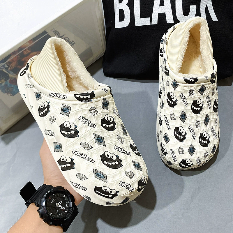 Осенне-зимние тапочки на каблуке, теплые домашние Нескользящие хлопковые тапочки, мужские Модные Повседневные Легкие хлопковые туфли на толстой подошве с флисовой подкладкой