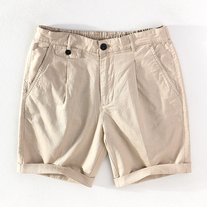 Nya sommarshorts för män i linne, ungdomsshorts för män, tunn dragsko för män, elastiskt huvud bomull, linne capris_voghion.com