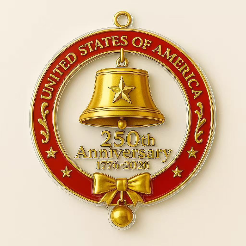 Colgante transfronterizo de los Estados Unidos 250 aniversario recuerdos acrílico 2D colgante de campana para celebrar el 250 aniversario de los Estados Unidos