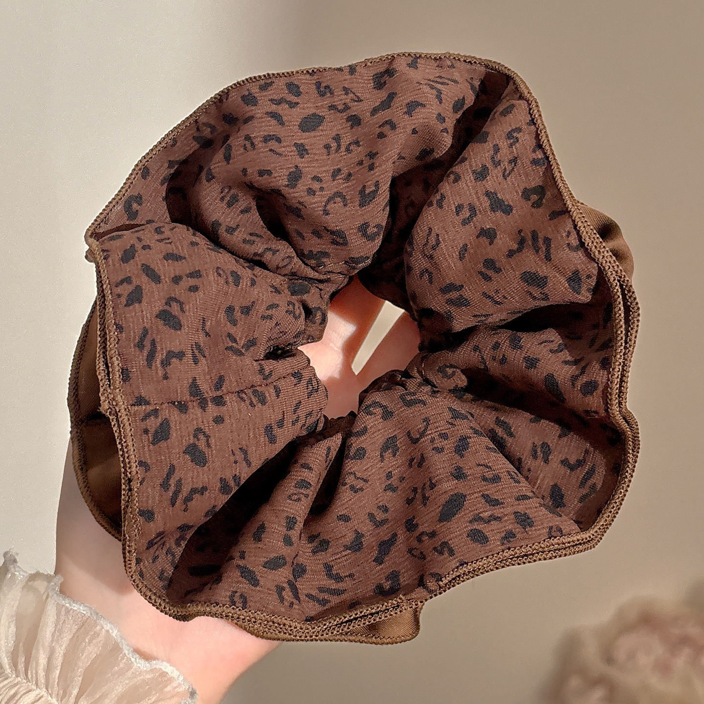 1#진한 갈색 레오파드 패턴 머리끈 약 15cm