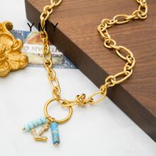 欧美原创小众设计不锈钢波西米亚风活口圈吊坠镀18k气质时尚项链