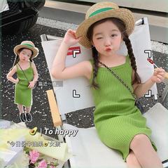 Children's clothing girls' knitted strap skirt 2024 spring and summer new baby Korean elastic slimming vest skirt cross-border wholesale 