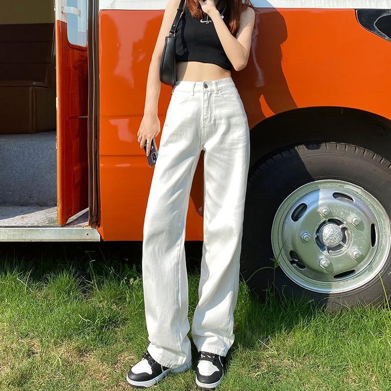 High-Waisted White Wide-Leg Jeans for Women, 2025 Summer New Slimming Drape Floor-Length Loose Narrow Straight Pants