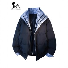 藏青色韩系羽绒棉服女款2025新款冬季加厚假两件面包服棉袄子外套