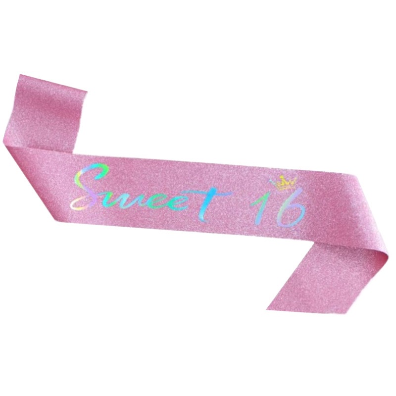European and American Style Birthday Party Shoulder Ribbon with Glitter and Gold Foil, Sweet 16Th Birthday Shoulder Ribbon, Party Etiquette Ribbon