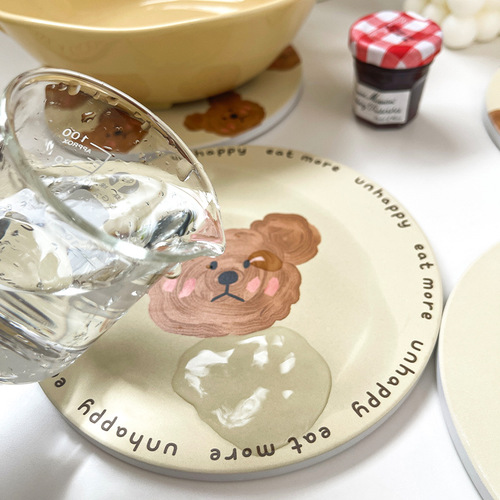 Korean style ins style original emo bear series ceramic insulation pad office coaster household absorbent pot pad