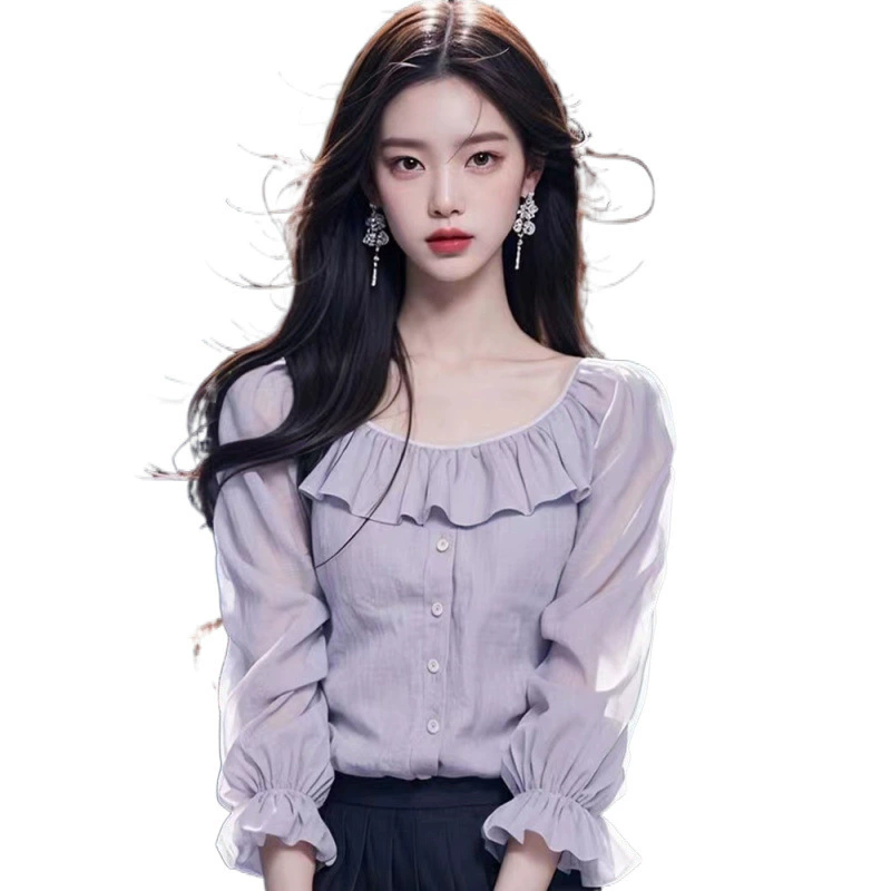 Осень фиолетовая рубашка, футболка, 2025 год, городской стиль, стиль высокого качества
