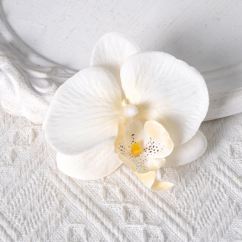 Película blanca Phalaenopsis flor cabeza pétalo simulación flor accesorios tocado horquilla diy flor decorativa de boda hecha a mano