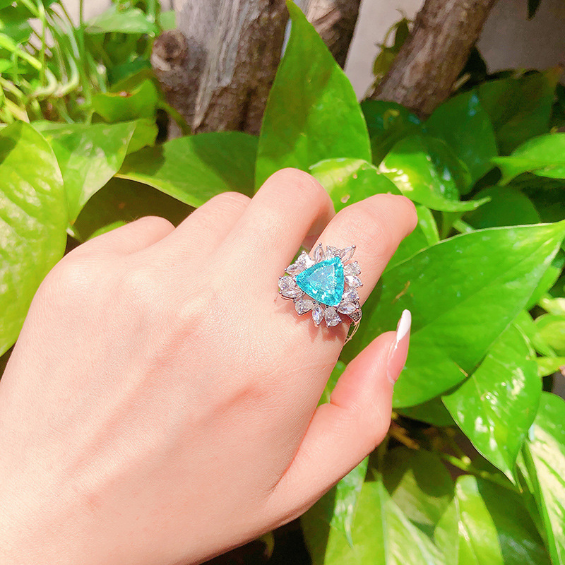 Fashion Triangle Copper Rings Inlay Artificial Gemstones Copper Rings