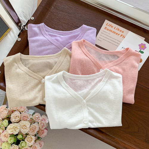 Summer Baby Clothes Sun Protection Clothes Air Conditioning Shirt Solid Color Cardigan Newborn Long Sleeve Thin Small Jacket