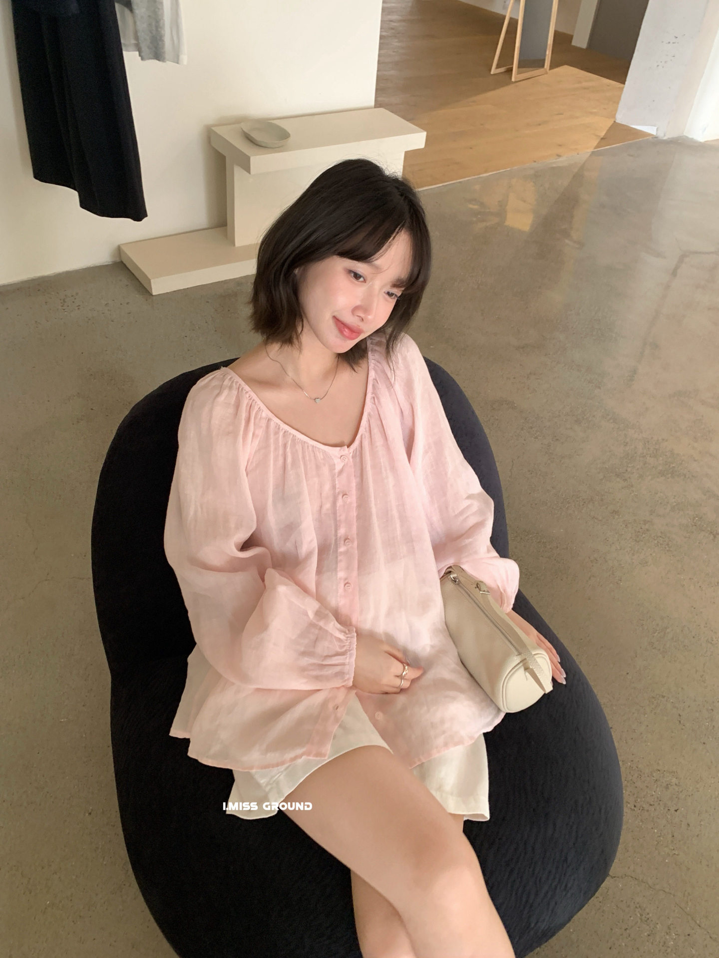 Áo sơ mi nữ tay lửng chất liệu ramie thoáng mát phong cách Pháp — trắng ngà, hồng nhạt, Bột cam, Vàng nhạtcolor chi tiết 14