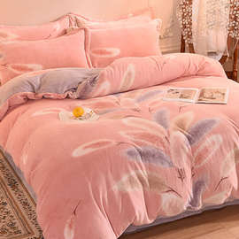 加厚双面牛奶绒床上四件套加绒2025新款高端珊瑚绒床单法兰绒床品