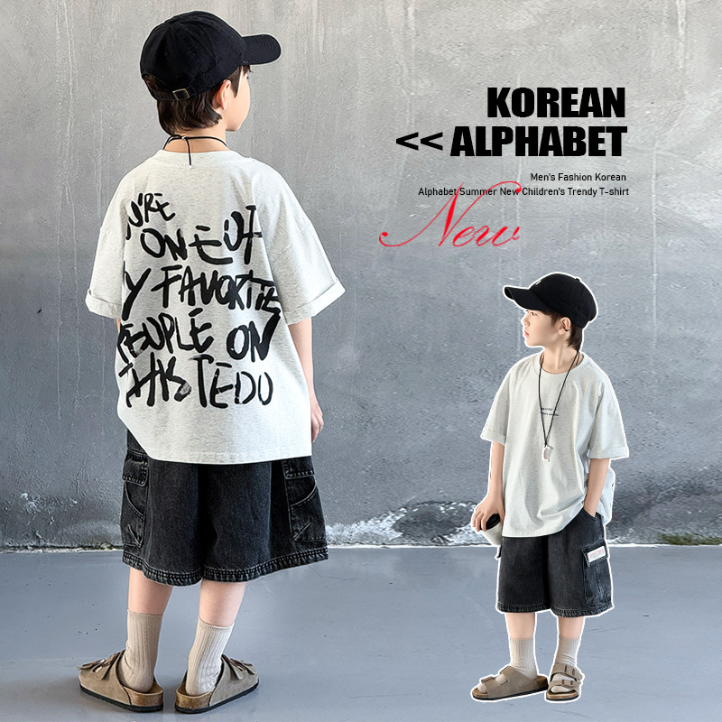 2026 Summer Children's Clothing Set Two-Piece Set for Kids Aged 5-16, Short-Sleeve T-Shirt + Shorts, One-Piece Wholesale, Korean Style Trendy