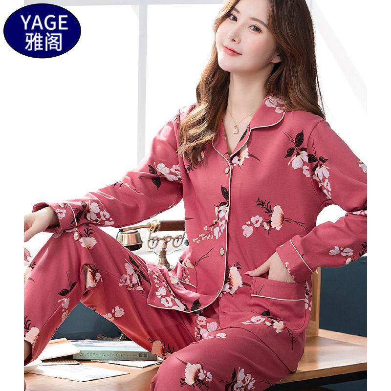 Pijamas de algodón Primavera y otoño de las mujeres chaqueta de manga larga traje de mediana edad y las madres mayores más tamaño al aire libre desgaste del hogar de invierno
