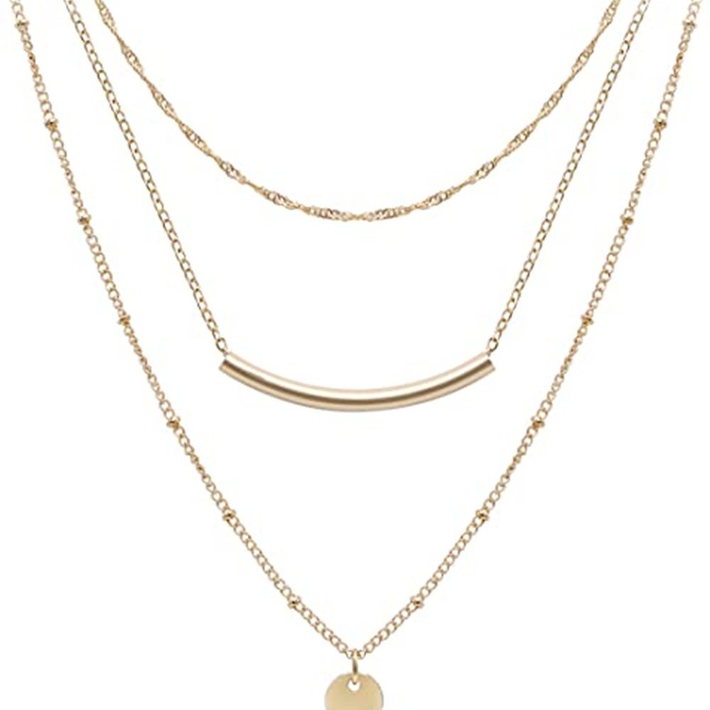 Europeo y Americano transfronterizo popular Amazon caliente-Venta de múltiples capas de tubo de cobre de metal electrochapado collar de lentejuelas collar de moda simple