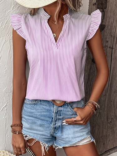 Chic Striped V Neck Blouse – Summer Ready Casual Feminine