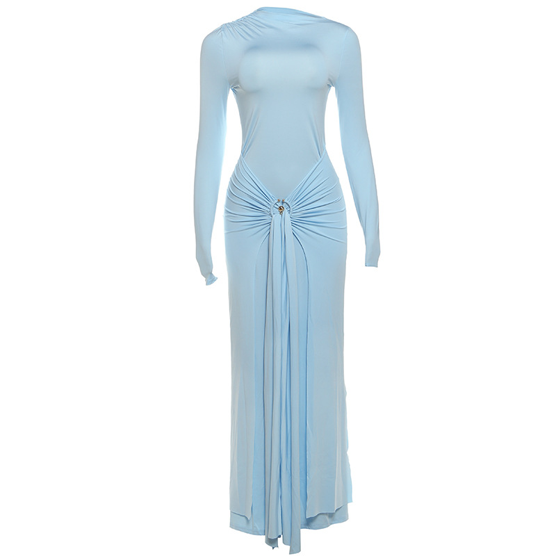 Women's Elegant Long-Sleeve Maxi Solid Color Dress