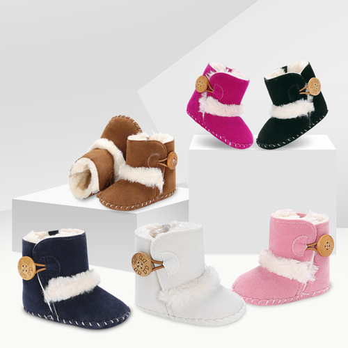 European and American Baby Snow Boots for Infants, High-Top Winter Boots with Thick Padding, Children's Shoes with Integrated Fleece for Winter Warmth, Learning to Walk Shoes