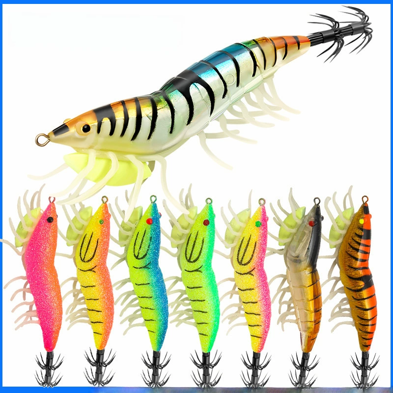 Новая деревянная shrimp ночник кальмар приманка 11.5 см 24 грамма симуляции креветки медленно тонет морская рыбалка крючок