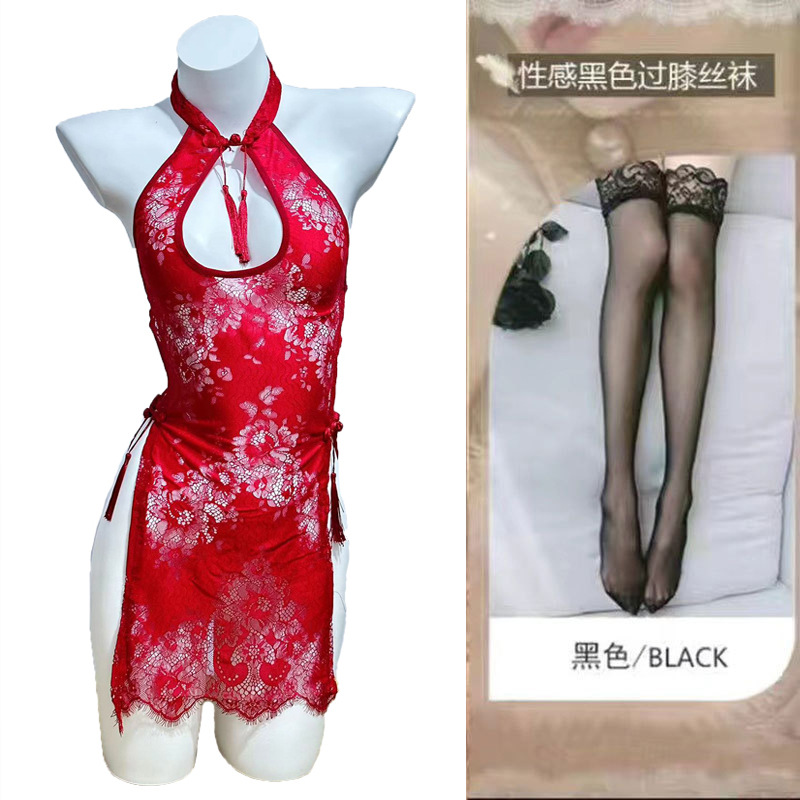 0907 레드 + 블랙 스타킹