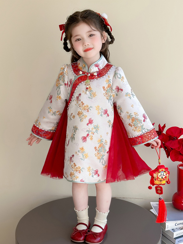 女童秋季新款复古中国风连衣裙中小儿童装新中式唐装裙子表演服|undefined