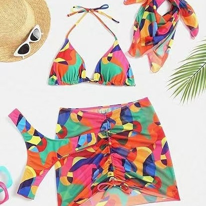European and American Sexy Swimwear Cross-Border Quick-Selling Swimsuit Women's Aliexpress Amazon Women's Split Swimsuit Colorful Pattern Swimsuit
