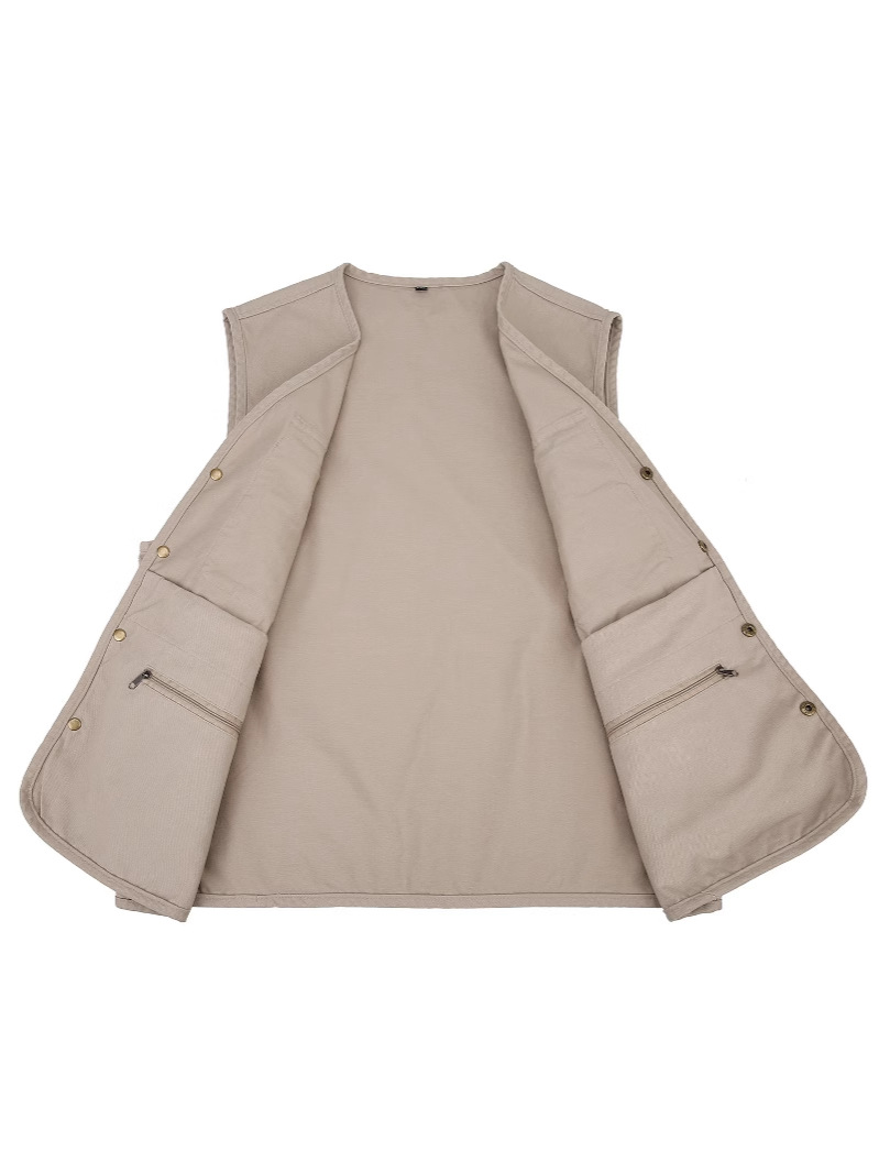 Chaleco de pesca y trabajo para hombre, multibolsillos, de algodón puro lavado, para fotografía transfronteriza y actividades al aire libre.