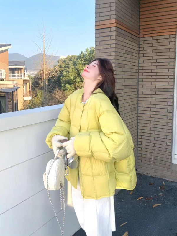 韩版纯色圆领压线小方格蓬蓬棉服女2025冬季爆款时尚保暖面包服|undefined