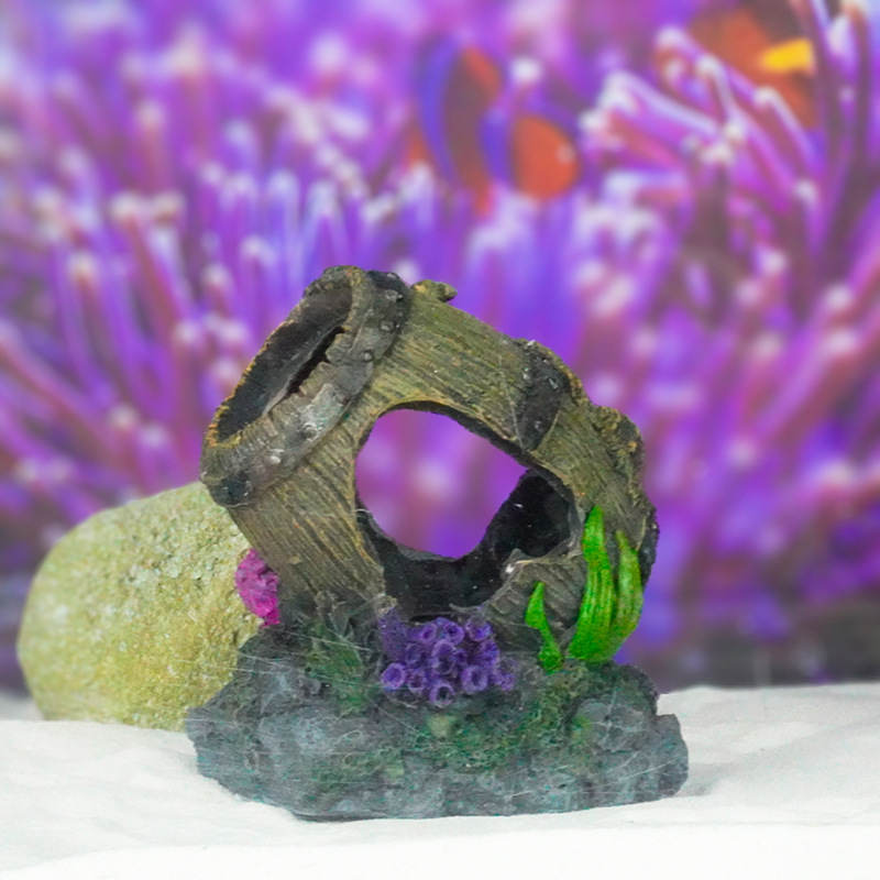 Simulación de barril de vino andrajoso, peces y camarones, casa de refugio, paisajismo, pecera de cueva, decoración de pecera, tanque de cría de acuario