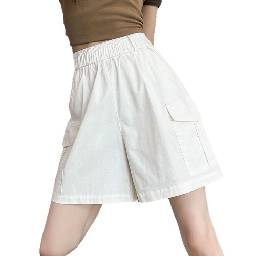 Pure cotton tool shorts for women in summer thin fast dry loose wide legs high waist straight-leg casual sports mid-sports five-point pants