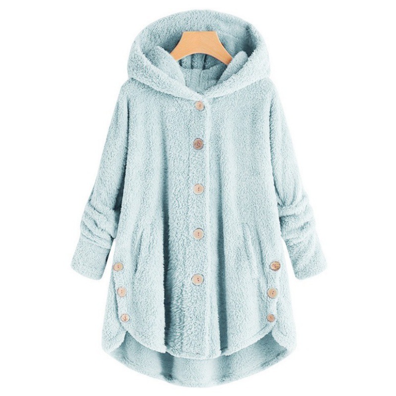 9804 Amazon eBay Moda Primavera 2020 Ropa de Mujer Estilo Europeo y Americano Chaqueta de Felpa con Botones Color Sólido Irregular image 9
