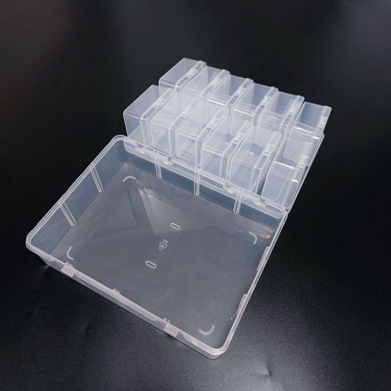 12-rejilla de cuentas caja de piezas de plástico transparente compartimiento de plástico caja de almacenamiento equipo de pesca caja de tornillo caja de clasificación rectangular