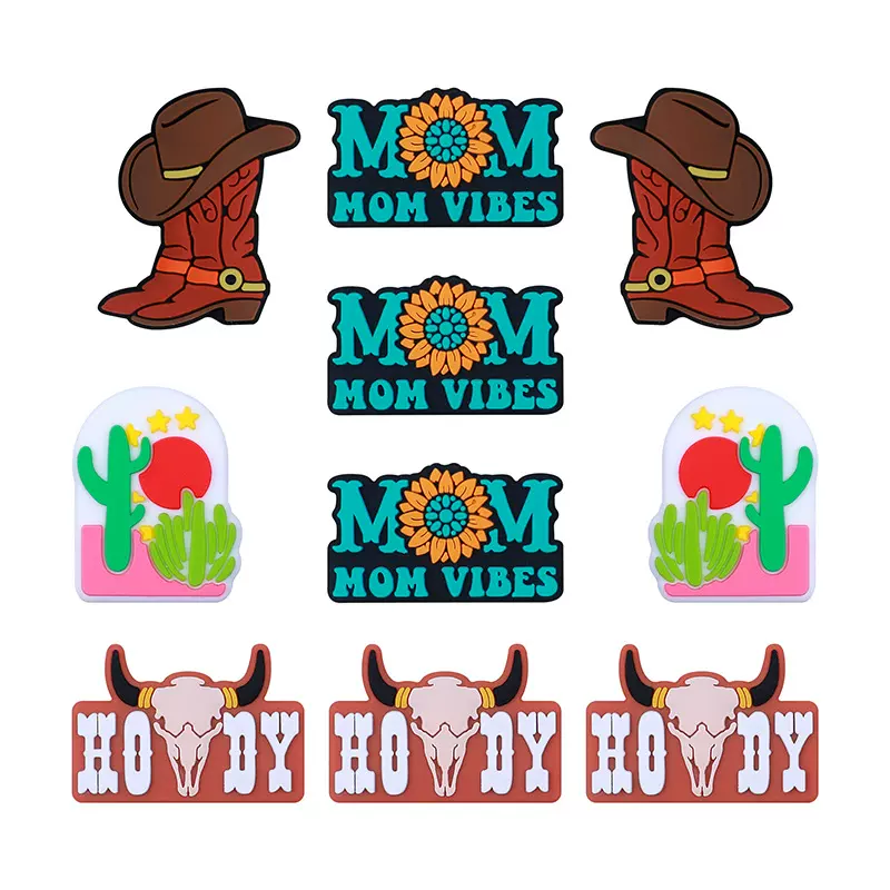 新款牛仔硅胶珠子婴儿出牙咀嚼牙胶奶嘴链配件牛仔靴硅胶散珠批发