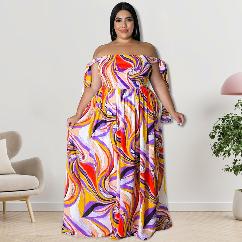 Dameskleding: Maxi-jurk met bandjes, geplooide buste en oversized strikprint, zwierige A-lijn zomerjurk_voghion.com