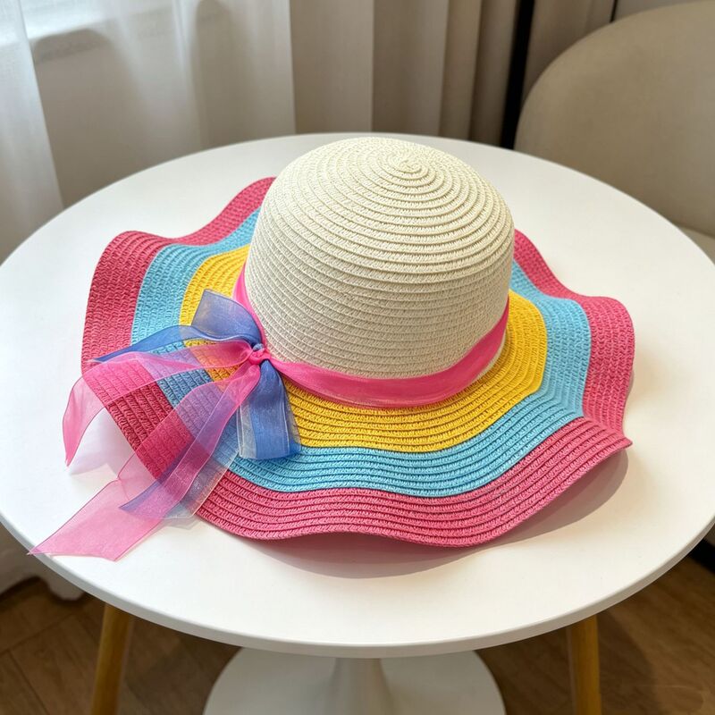 Hat for Women, Summer Beach Fashion, Wavy Rainbow Straw Hat, Foldable, Anti-Uv Sun Hat, Large Brim Hat, Beach Hat