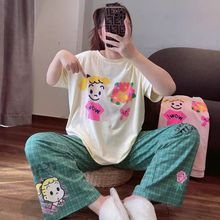 春夏季新款可爱花朵女孩睡裙女夏纯棉短袖宽松可外穿家居服睡衣